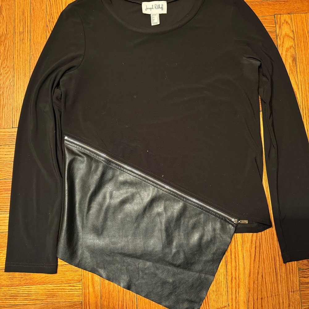 Black Long Sleeve Top with Faux Leather Accent